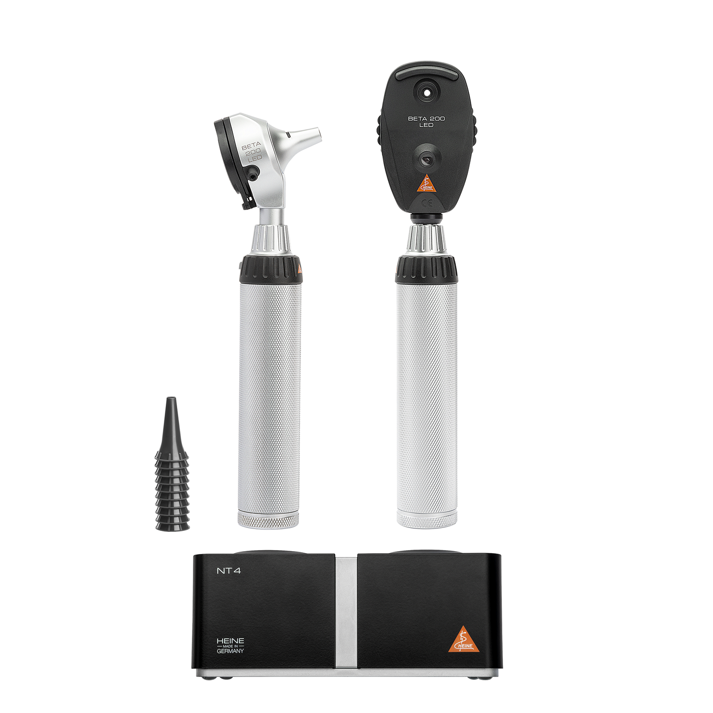 HEINE Optotechnik BETA 200 Kit LED - BETA 200 LED Ophthalmoskop + BETA 200 LED F.O. Otoskop + BETA4 NT Ladegriffe + NT4 Tisch-Ladegerät