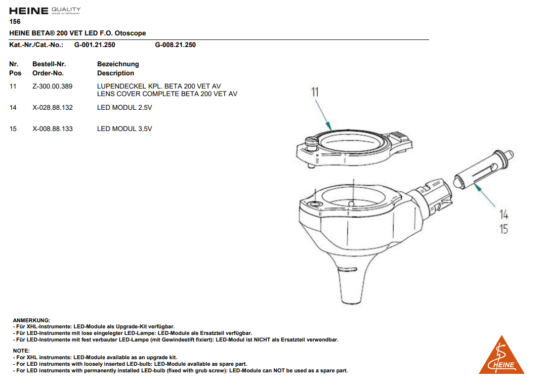 HEINE Optotechnik Lupendeckel zu HEINE® BETA 200 VET LED F.O. Otoskop