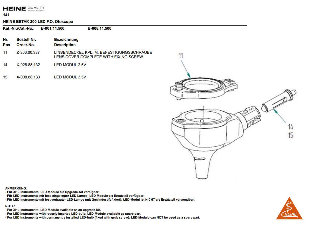 HEINE Optotechnik Linsendeckel zu HEINE® BETA 200 LED F.O. Otoskop